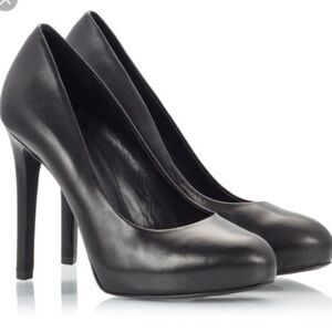 Ash Bianca Women's Classic Black Leather Hidden‎ Platform Heels Sz 36.5